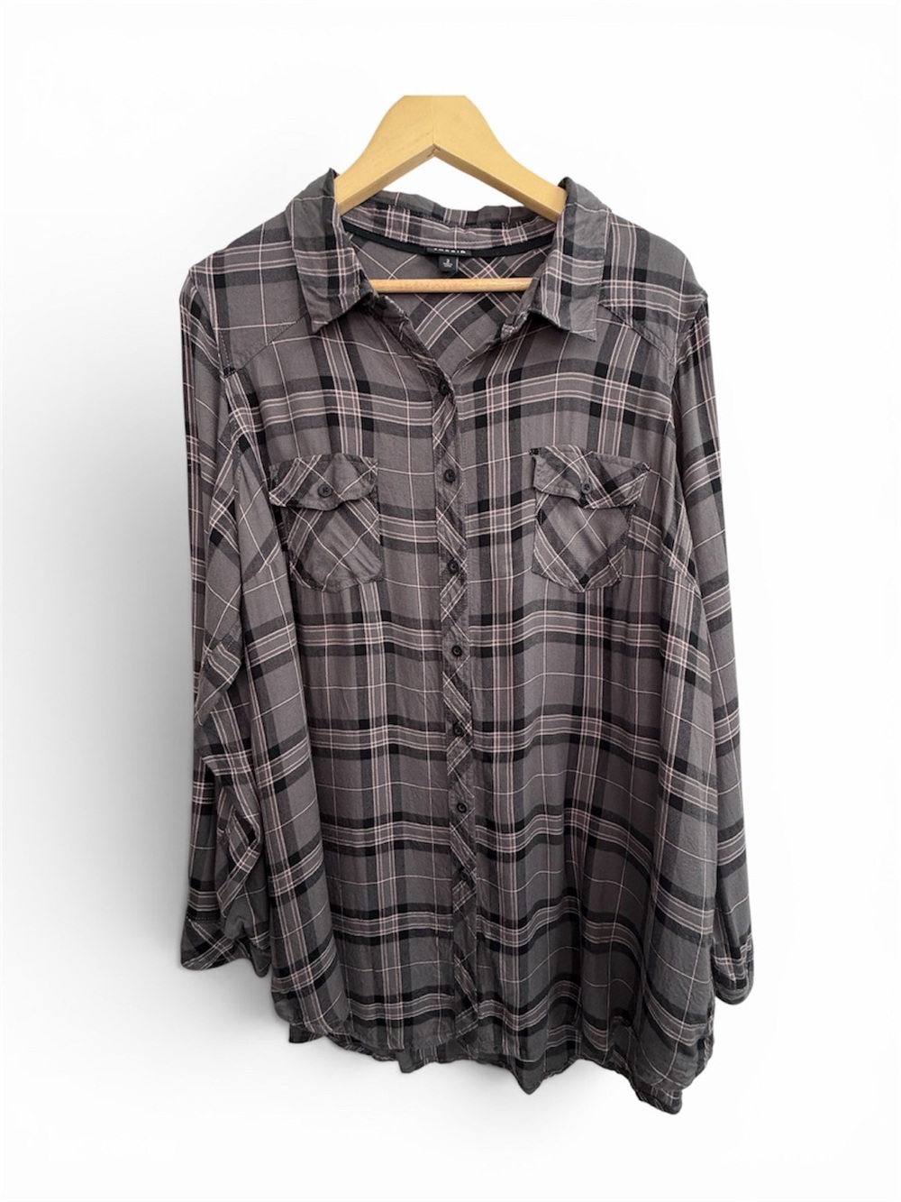 Torrid Gray Black Plaid Button-Up Shirt Size 2 Plus Size Grunge Cottagecore